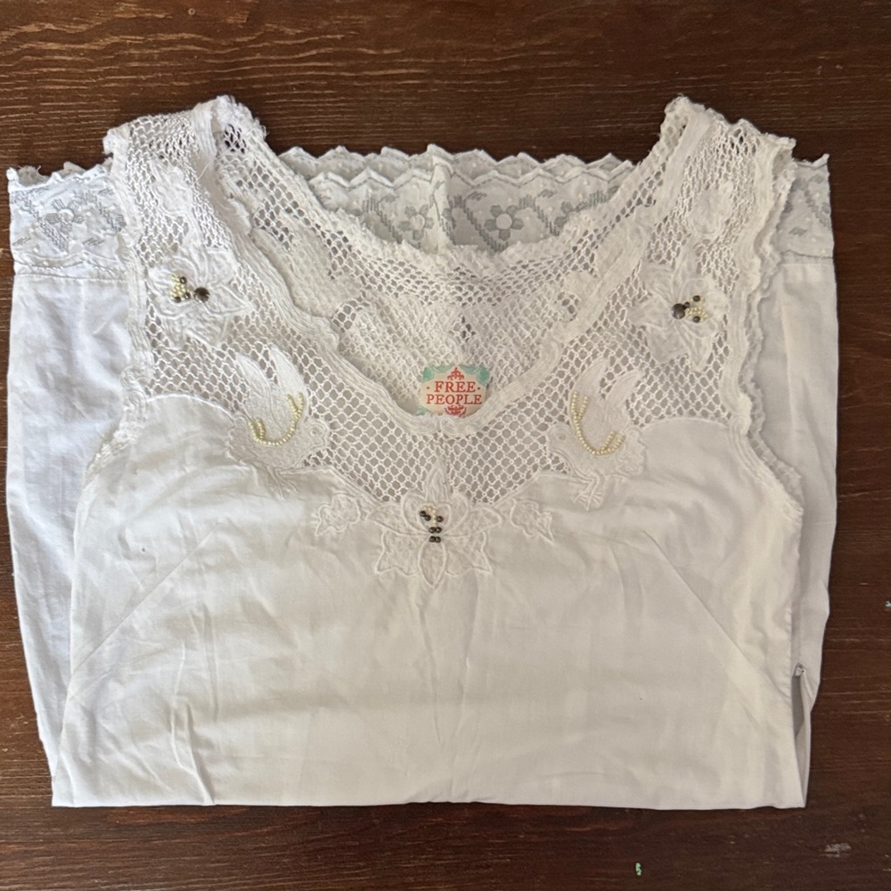 Free People Ivory Crochet-Trimmed Tank